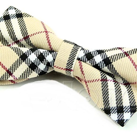 New Plaid Khaki Adjustable Bow Tie Men Boy - Picture 1 of 4